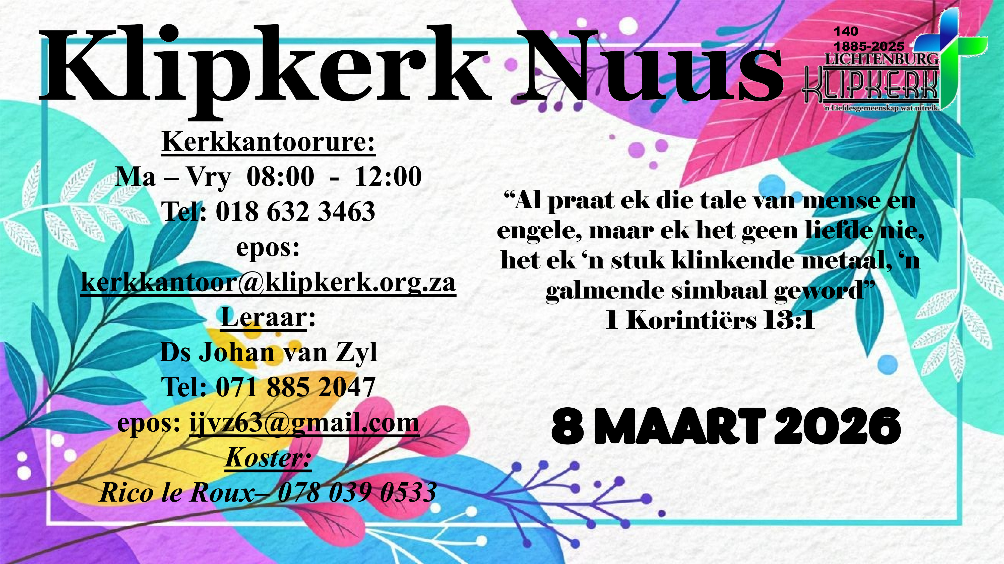 Weeknuus Lichtenburg N G Klipkerk, afkondigings